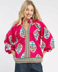 Umgee Womens Tunic Blouse Fuchsia Boho Floral Print Smocked Top FUCHSIA Umgee_Womens_Tunic_Blouse_Fuchsia_Boho_Floral_Print_Smocked_Top Trendsi
