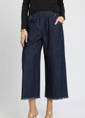 Umgee Womens Wide Leg Jeans Dark Blue Washed Fringe Hem DK. DENIM Umgee_Womens_Wide_Leg_Jeans_Dark_Blue_Washed_Fringe_Hem Trendsi