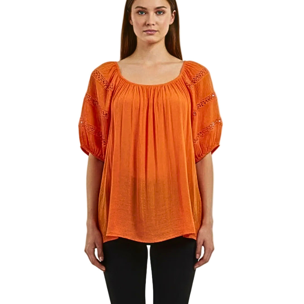 Unique Spectrum Blouse Ruffle Lace Floral Trim Balloon Sleeve Casual Loose Top