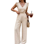 V-Neck Jumpsuit Wide-Leg Ruffled Short Sleeve Casual Fashion Overall One-piece