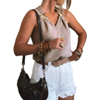 V-Neck Knit Top Sleeveless Starfish Metal Mocha Women's Lightwight Blouse