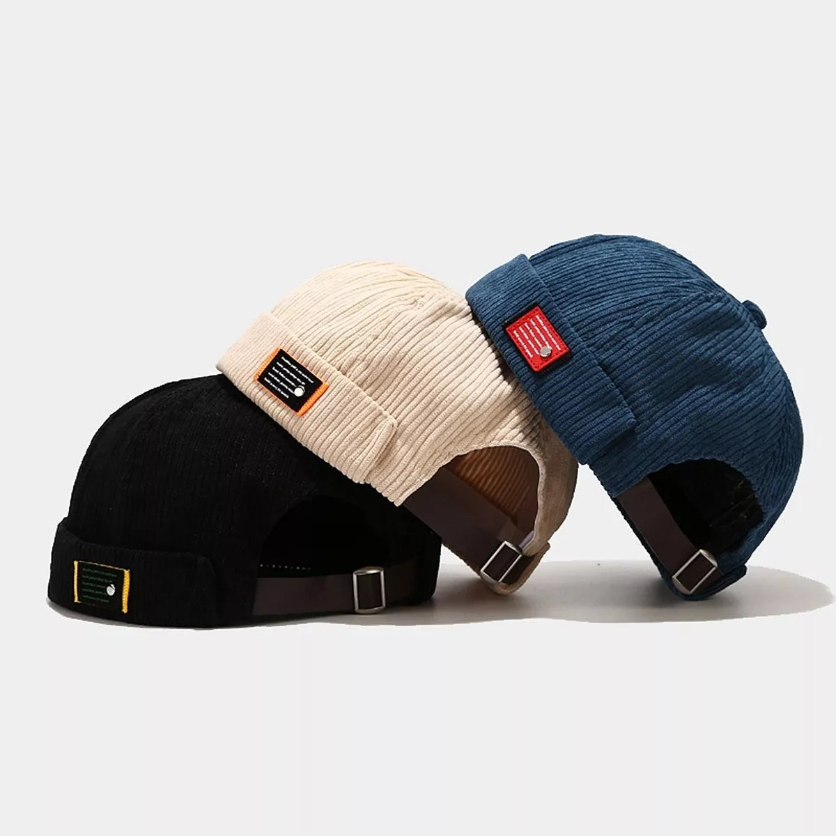 Vintage Corduroy Brimless Hat | Casual Cotton Cap in Black, Brown, Navy & Beige