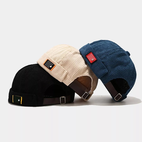 Vintage Corduroy Brimless Hat | Casual Cotton Cap in Black, Brown, Navy & Beige