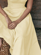 Midikleid mit Rüschen, herzförmigem Ausschnitt, Spaghettiträgern, ärmellos, Empire-Taille
