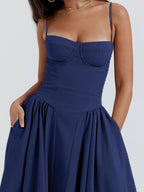 Midikleid mit Rüschen, herzförmigem Ausschnitt, Spaghettiträgern, ärmellos, Empire-Taille