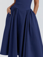 Midikleid mit Rüschen, herzförmigem Ausschnitt, Spaghettiträgern, ärmellos, Empire-Taille