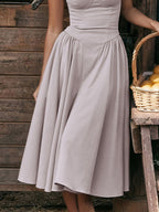 Midikleid mit Rüschen, herzförmigem Ausschnitt, Spaghettiträgern, ärmellos, Empire-Taille