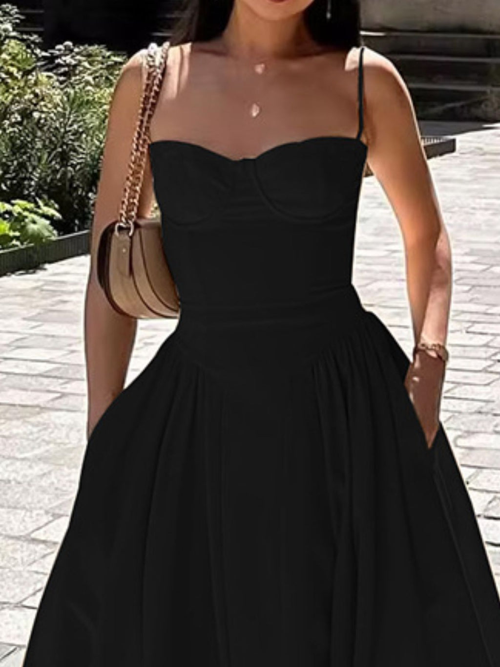 Midi Dress Ruffled Sweetheart Neck Spaghetti Strap Sleeveless Empire Waist