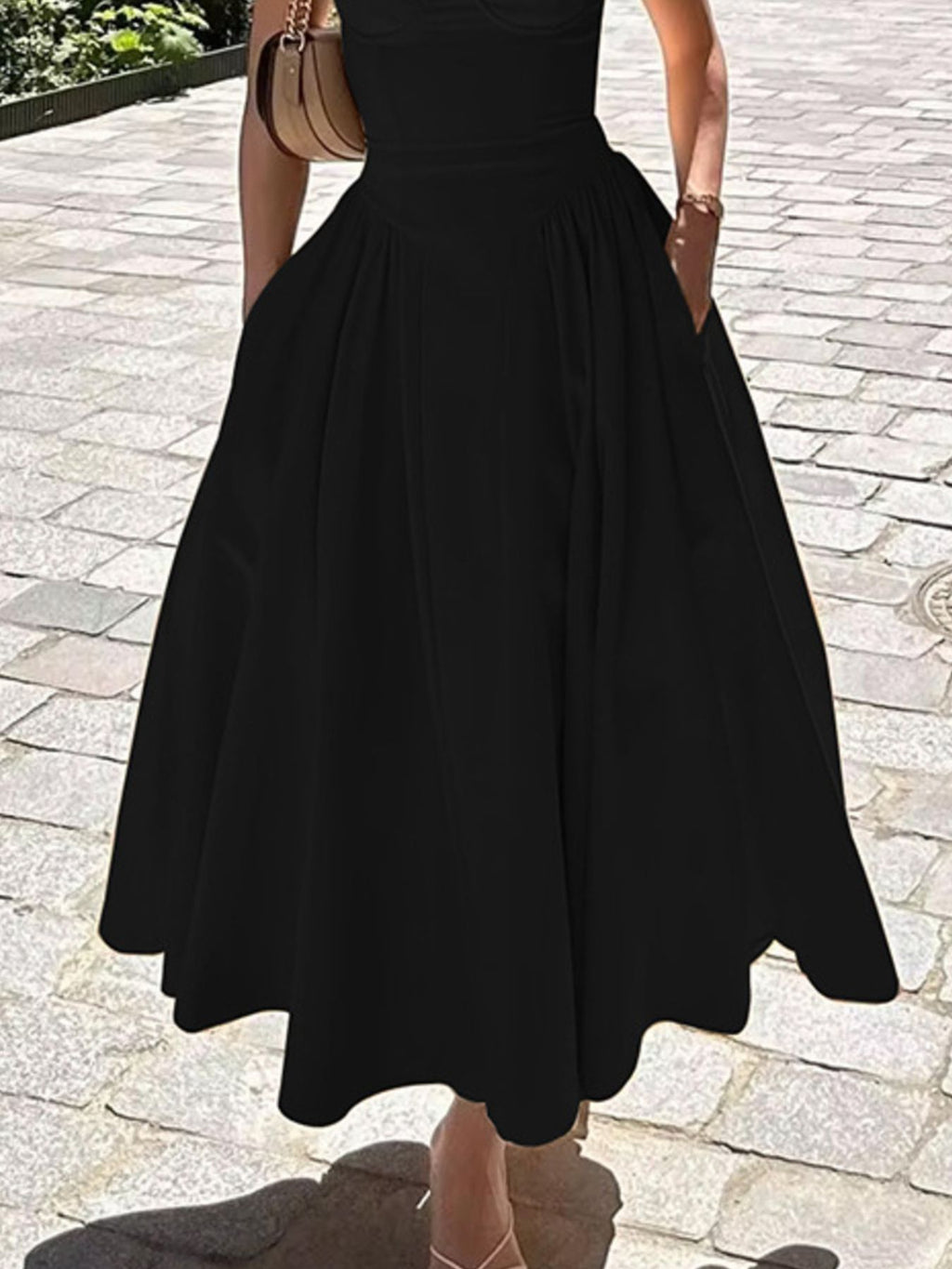 Midi Dress Ruffled Sweetheart Neck Spaghetti Strap Sleeveless Empire Waist