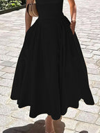 Midikleid mit Rüschen, herzförmigem Ausschnitt, Spaghettiträgern, ärmellos, Empire-Taille