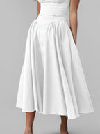 Midikleid mit Rüschen, herzförmigem Ausschnitt, Spaghettiträgern, ärmellos, Empire-Taille