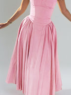Midikleid mit Rüschen, herzförmigem Ausschnitt, Spaghettiträgern, ärmellos, Empire-Taille