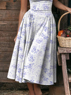 Midikleid mit Rüschen, herzförmigem Ausschnitt, Spaghettiträgern, ärmellos, Empire-Taille