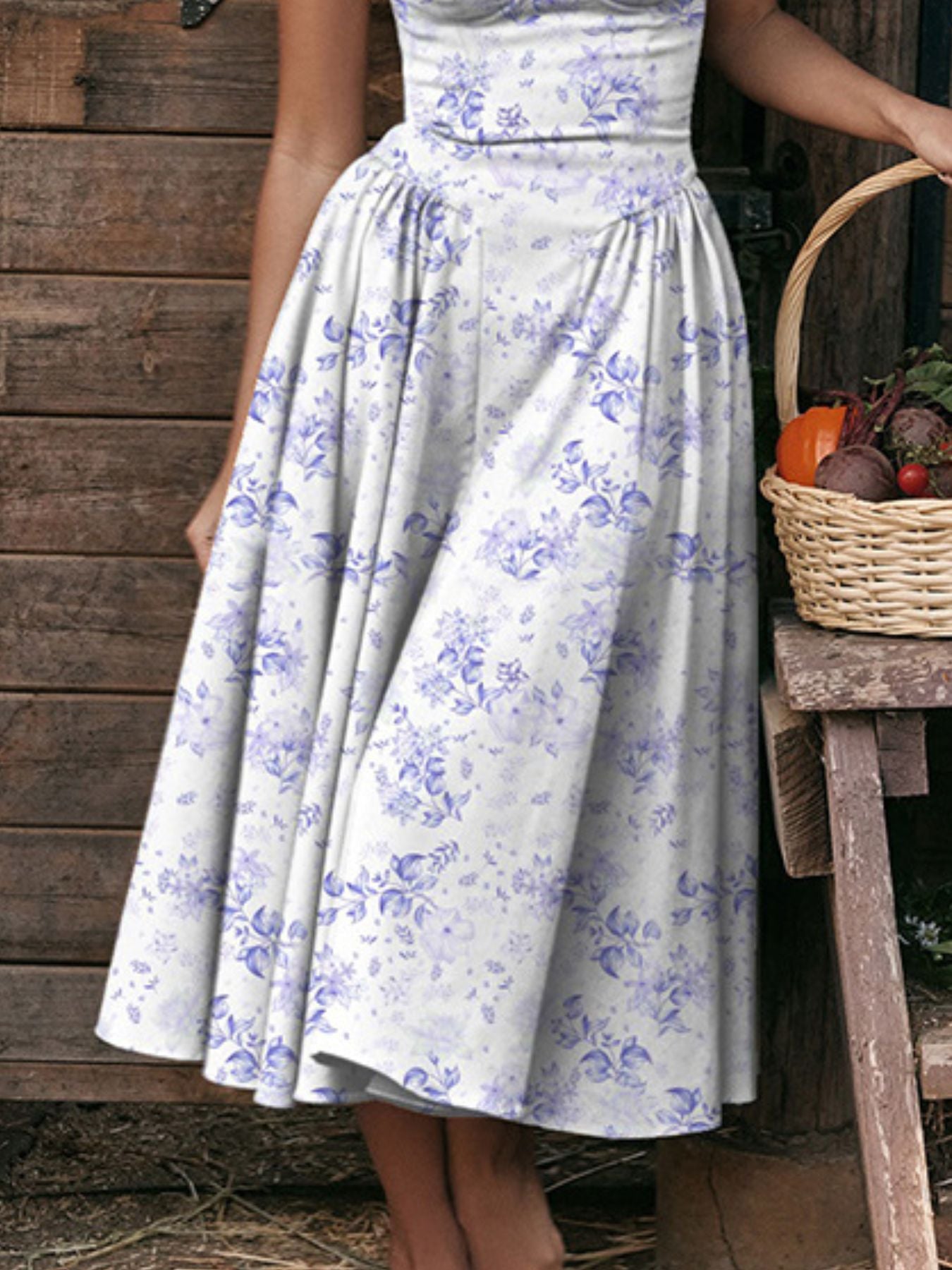 Midi Dress Ruffled Sweetheart Neck Spaghetti Strap Sleeveless Empire Waist