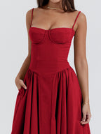 Midikleid mit Rüschen, herzförmigem Ausschnitt, Spaghettiträgern, ärmellos, Empire-Taille