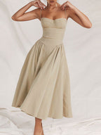Midikleid mit Rüschen, herzförmigem Ausschnitt, Spaghettiträgern, ärmellos, Empire-Taille