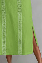 Midi Dress Halter Neck Lace Floral Stripe Sleeveless Side Slit with Pockets