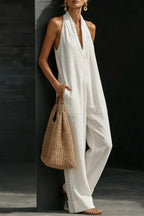 Sleeveless Wide-Leg Jumpsuit V-Neck Halter Oversized Loose Summer Overall