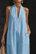 Sleeveless Wide-Leg Jumpsuit V-Neck Halter Oversized Loose Summer Overall