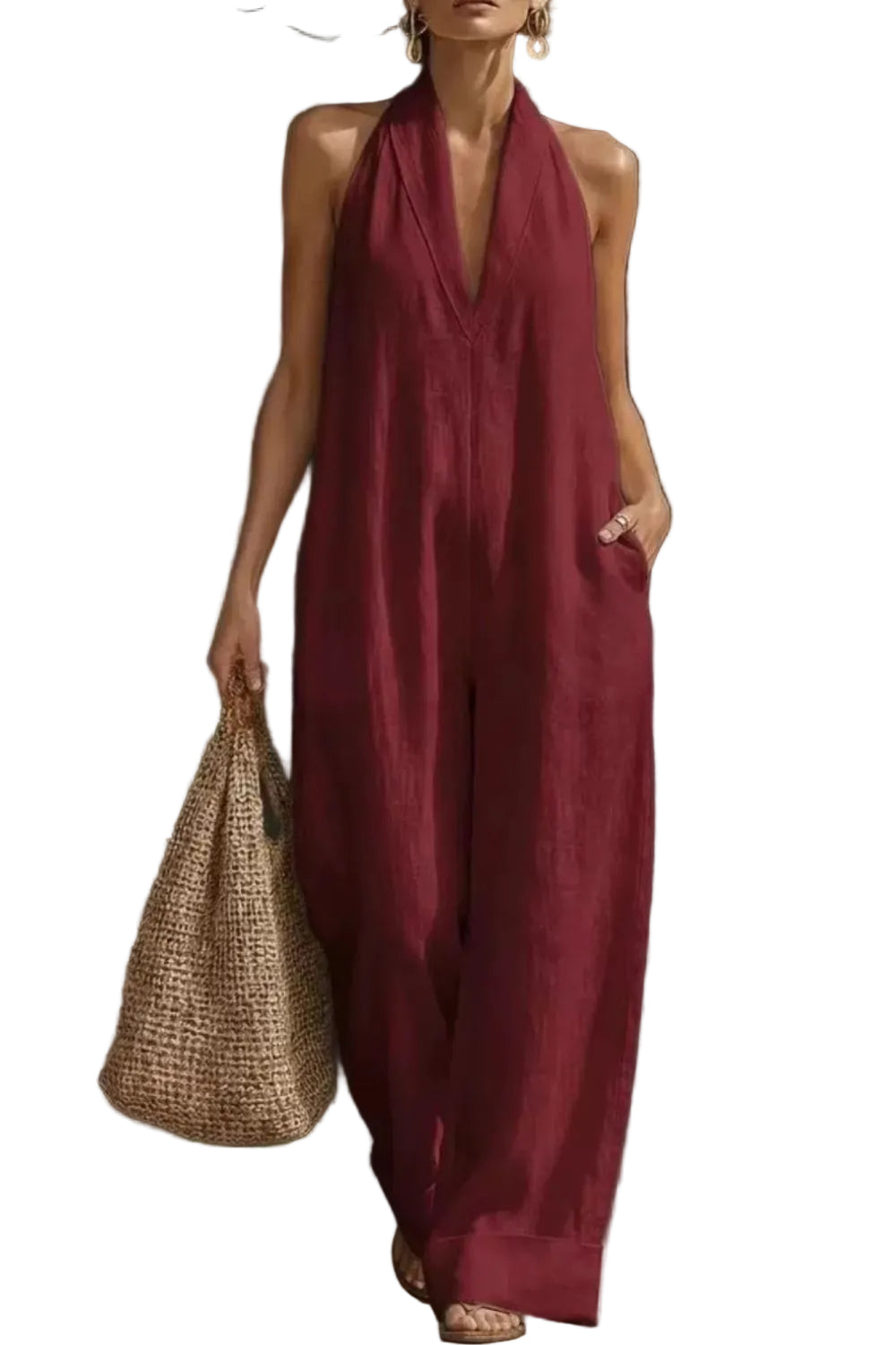 Sleeveless Wide-Leg Jumpsuit V-Neck Halter Oversized Loose Summer Overall