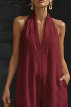 Sleeveless Wide-Leg Jumpsuit V-Neck Halter Oversized Loose Summer Overall