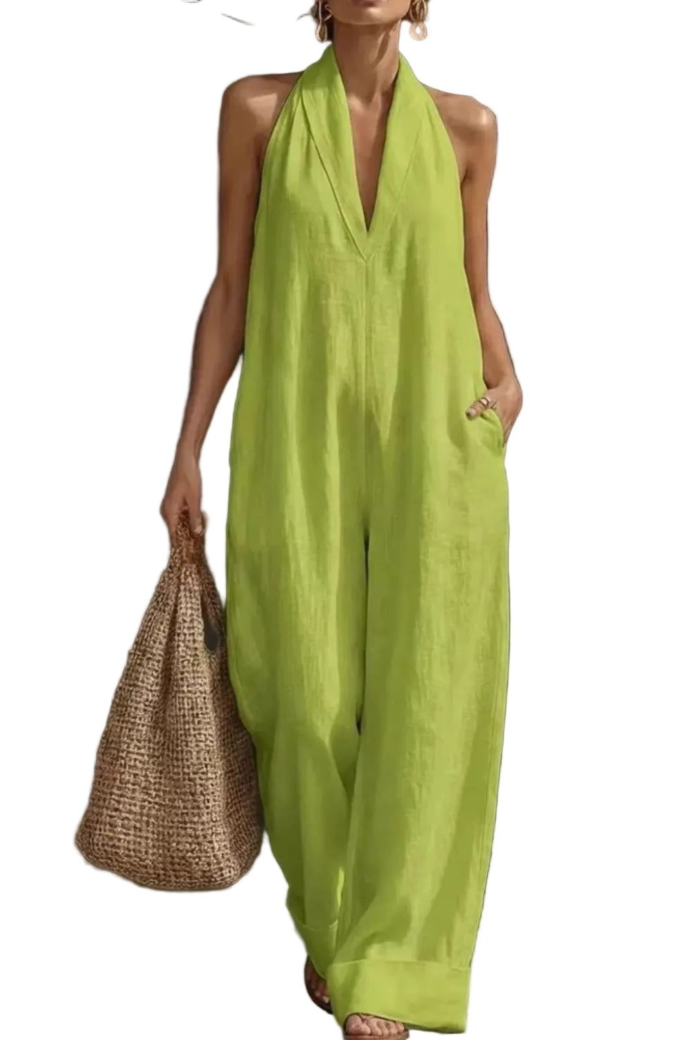 Sleeveless Wide-Leg Jumpsuit V-Neck Halter Oversized Loose Summer Overall