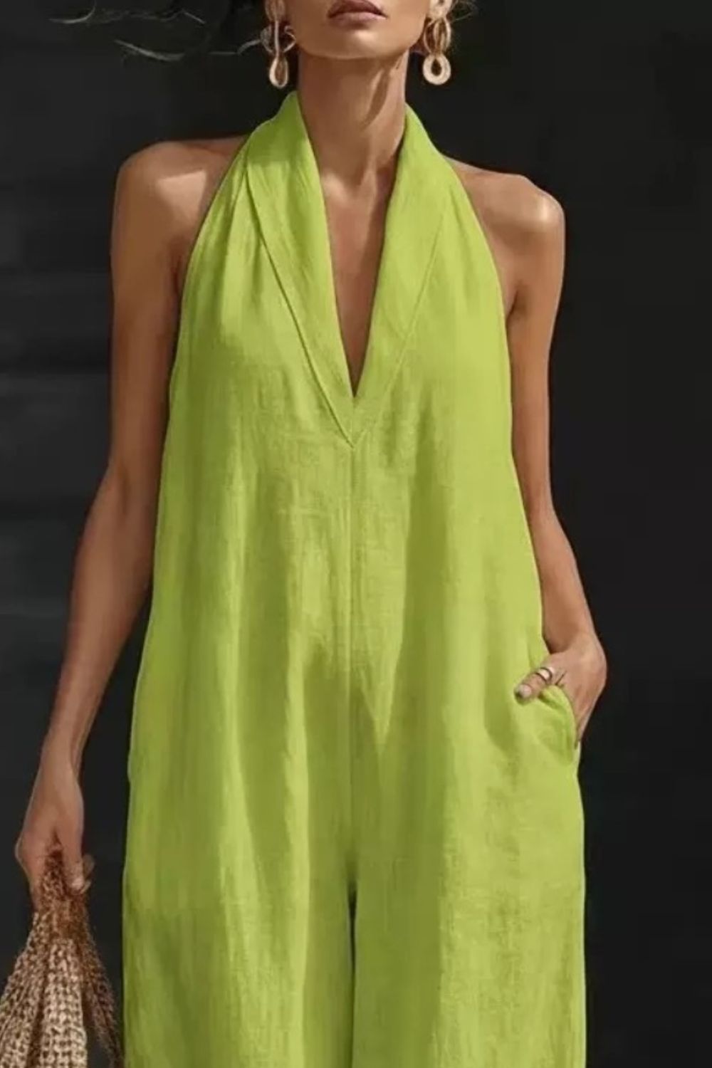 Sleeveless Wide-Leg Jumpsuit V-Neck Halter Oversized Loose Summer Overall
