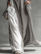 Sleeveless Maxi Dress Oversized Loose Colorblock Round Neck with Pockets