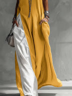 Sleeveless Maxi Dress Oversized Loose Colorblock Round Neck with Pockets