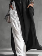 Sleeveless Maxi Dress Oversized Loose Colorblock Round Neck with Pockets