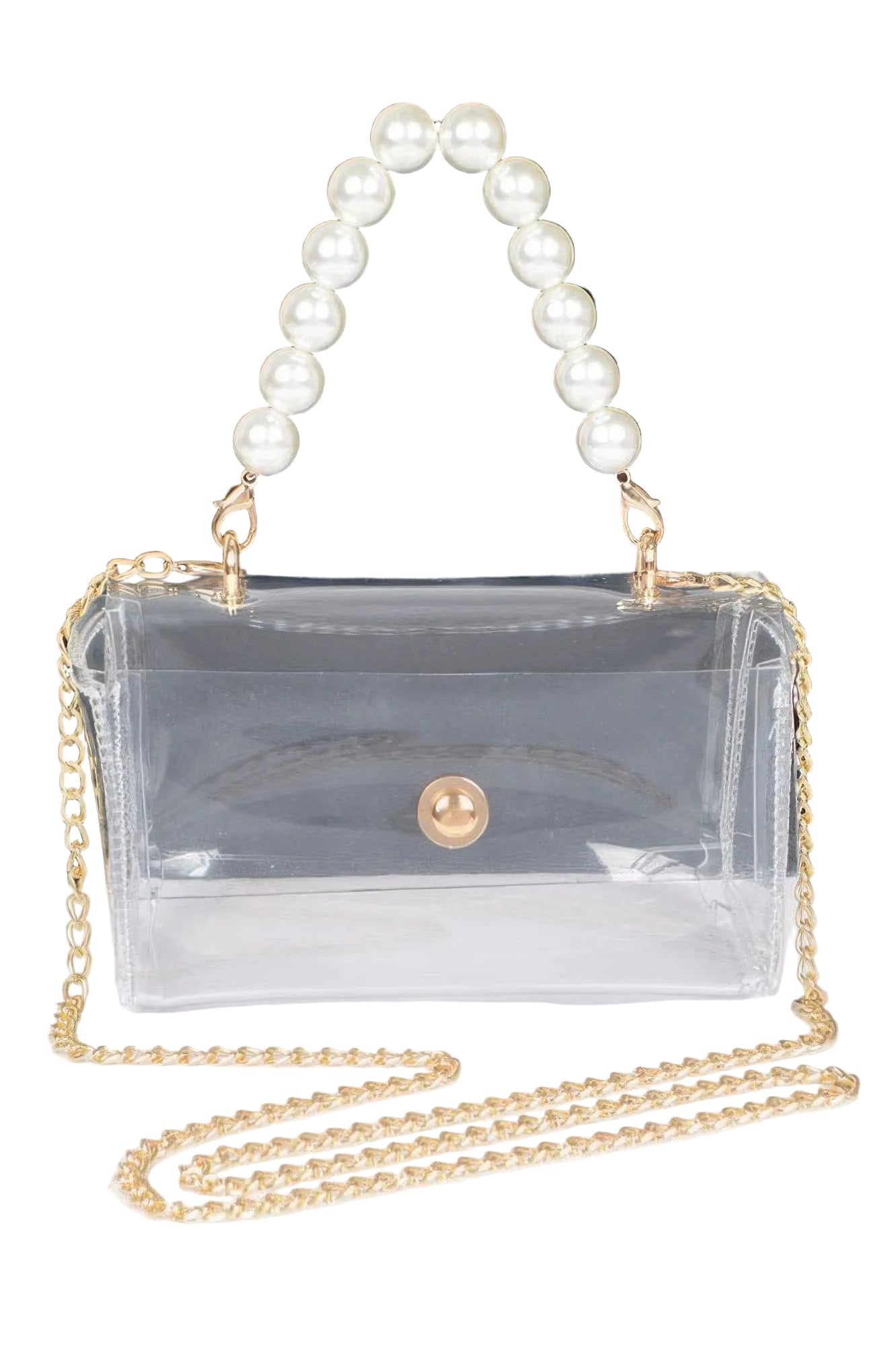 Transparent Flap Bag with Pearl-Accented Handle