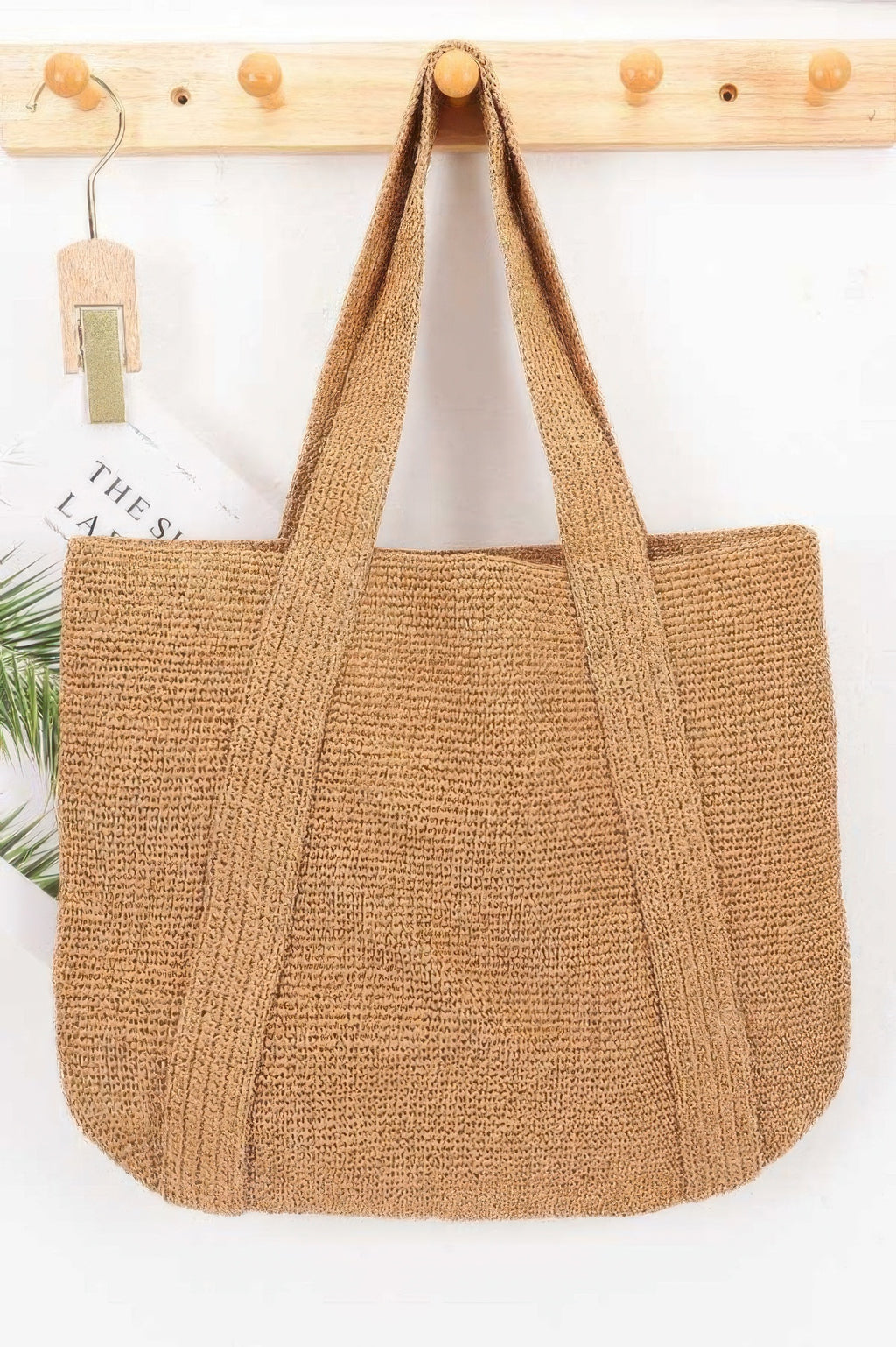 Woven Straw Tote Bag with Mixed Metal Accents - Spacious and Durable Summer Beach Bag