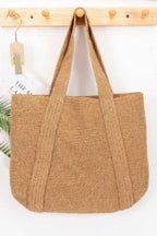 Woven Straw Tote Bag with Mixed Metal Accents - Spacious and Durable Summer Beach Bag