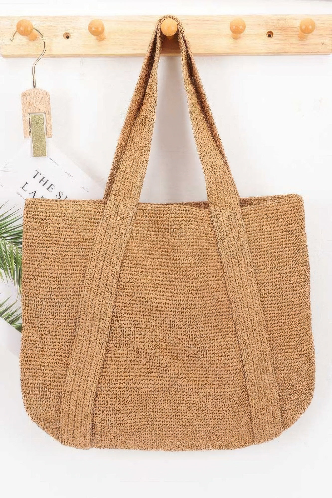 Woven Straw Tote Bag with Mixed Metal Accents - Spacious and Durable Summer Beach Bag