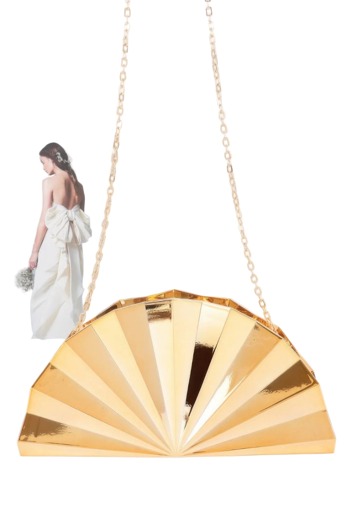 Metallic Acrylic Fan-Shaped Party Clutch with Detachable Chain Strap