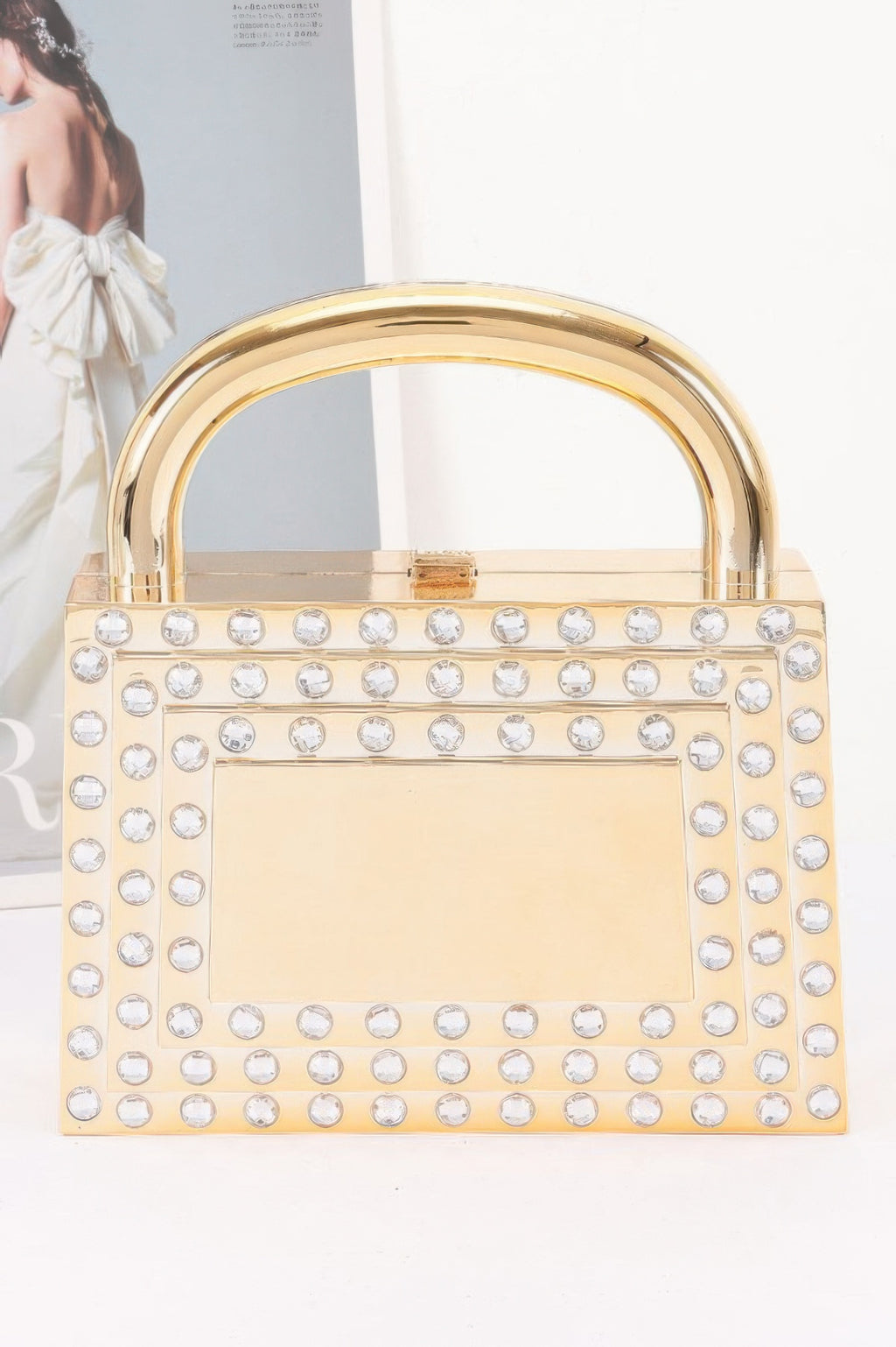 Metallic Acrylic Clutch with Crystal Accents and Sculpted Handle