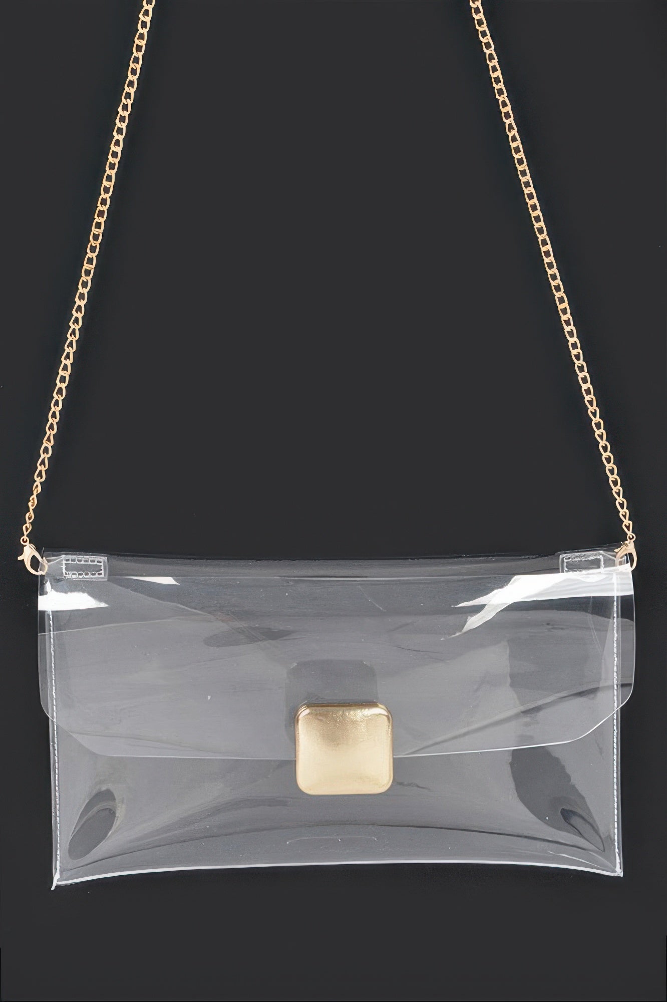 Transparent Flap Clutch - Clear PVC Envelope Clutch with Metal Trim, 12"W x 7"H x 1"D