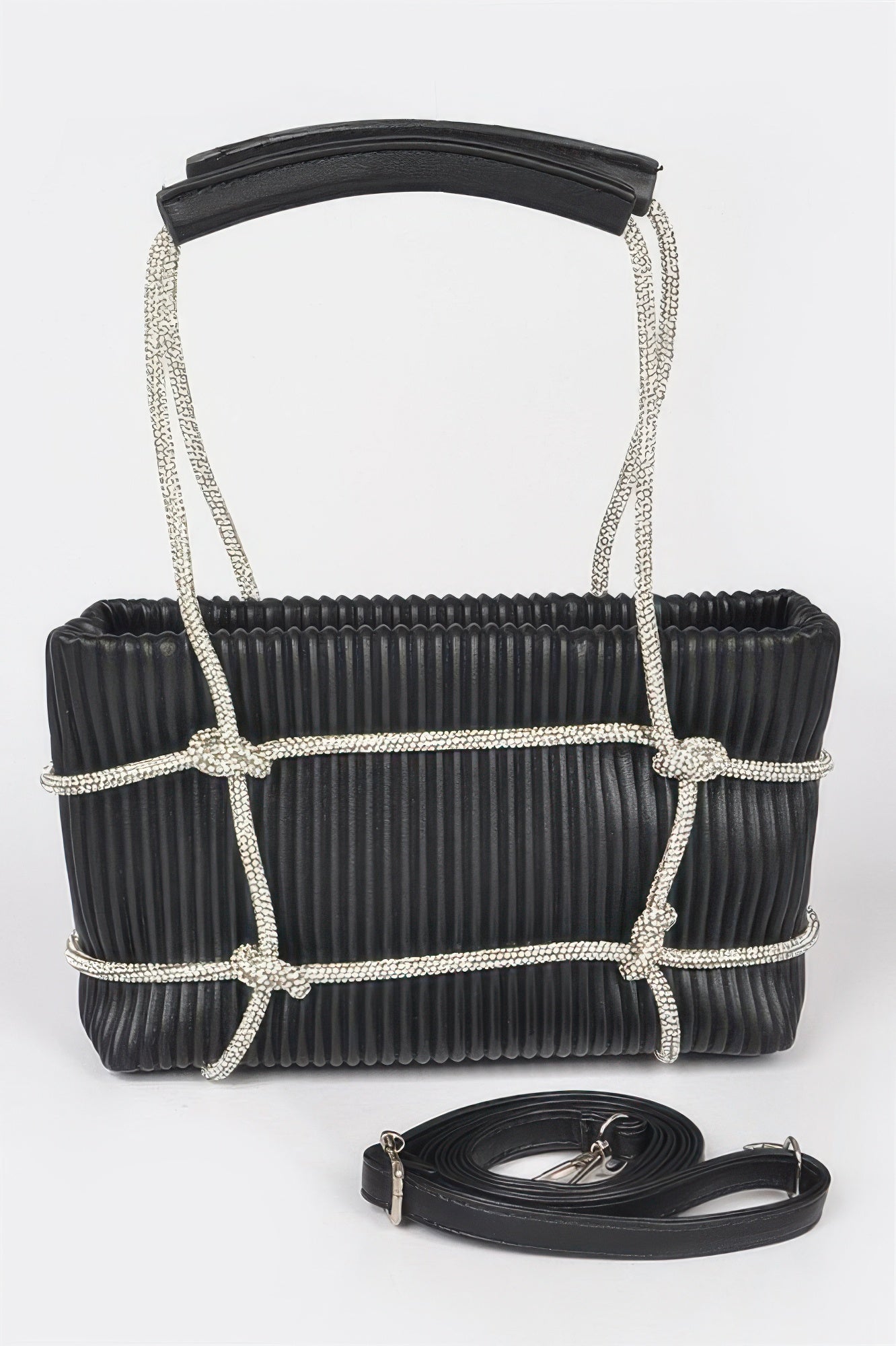 Rhinestone Strap Zip Clutch Bag