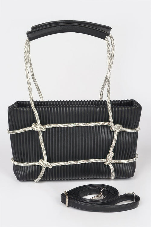 Rhinestone Strap Zip Clutch Bag