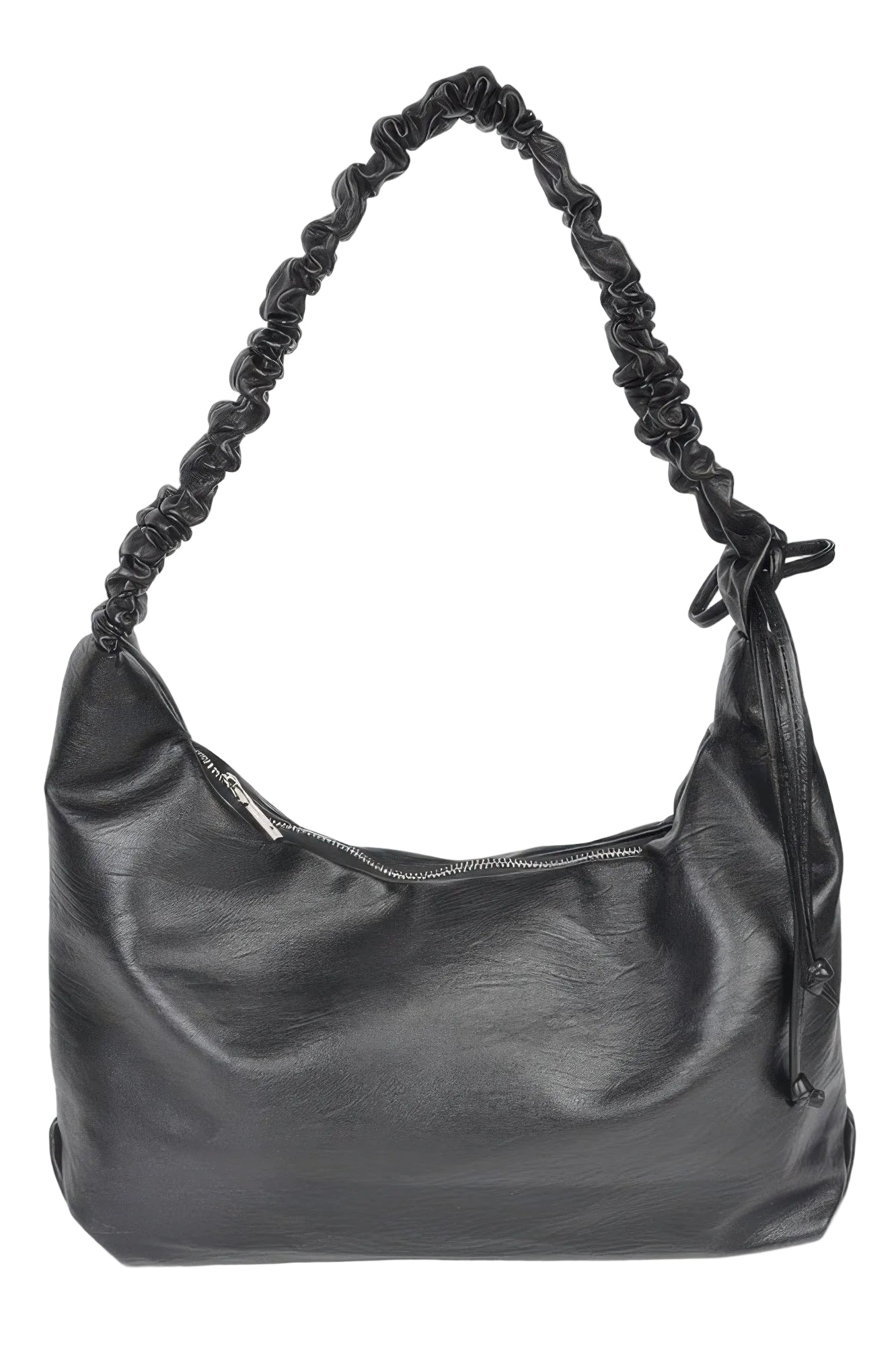Faux Leather Hobo Bag with Spacious Interior and Mixed Metal Hardware