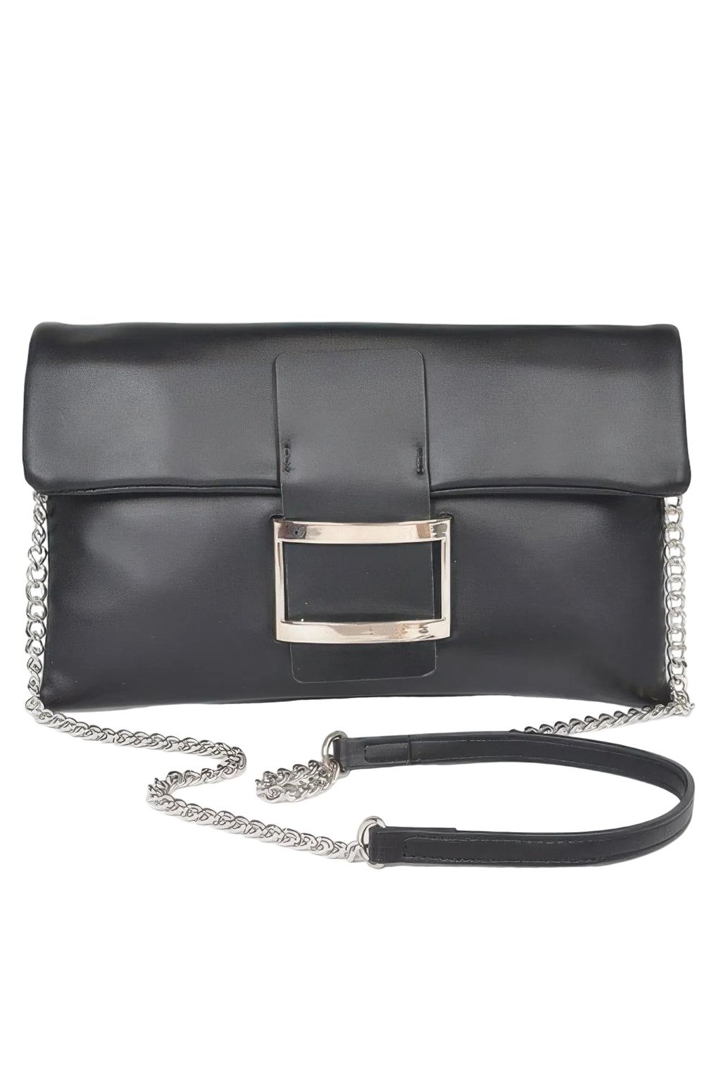 Metallic Faux Leather Clutch with Metal Buckle Accent