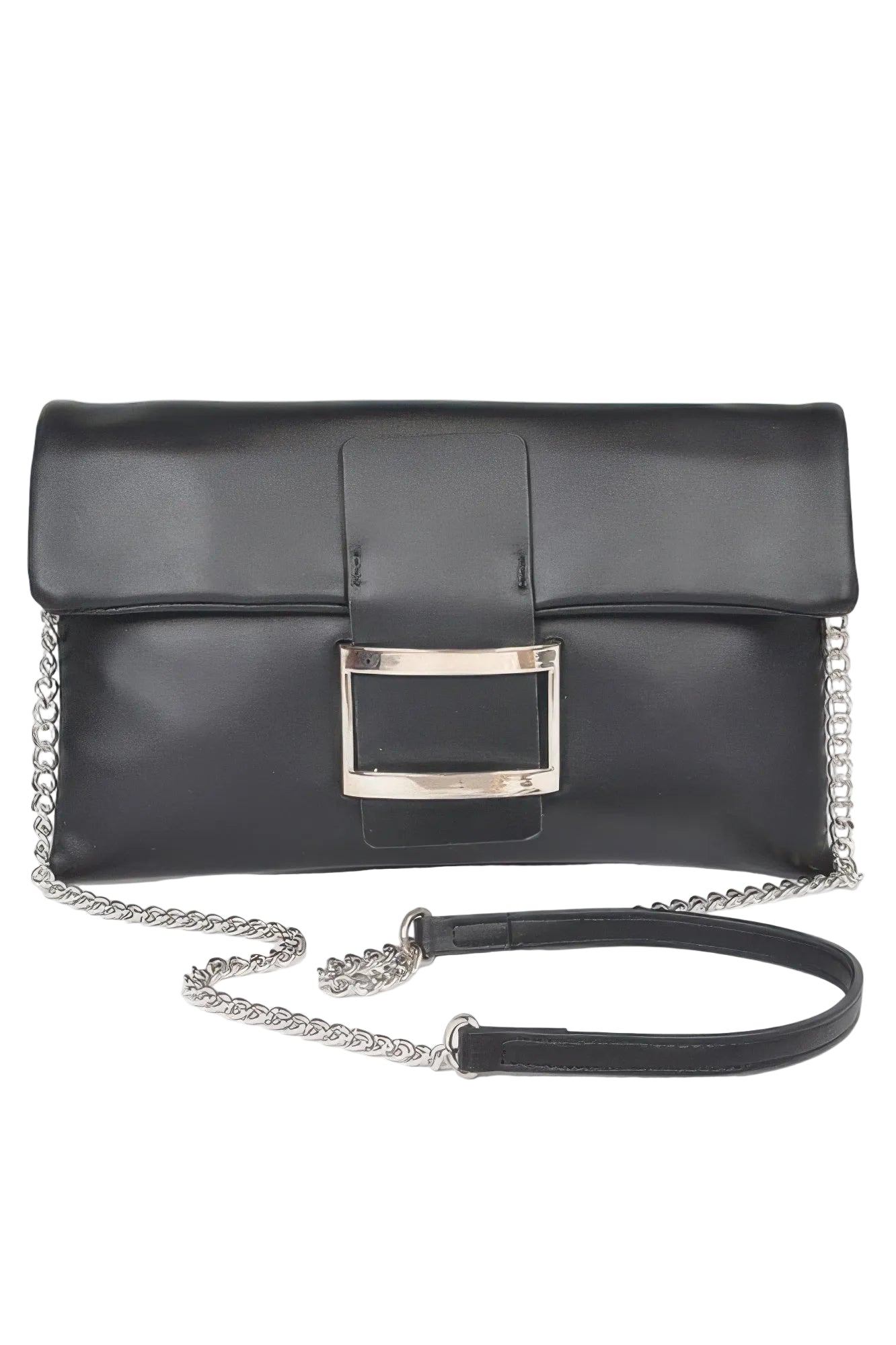 Metallic Faux Leather Clutch with Metal Buckle Accent