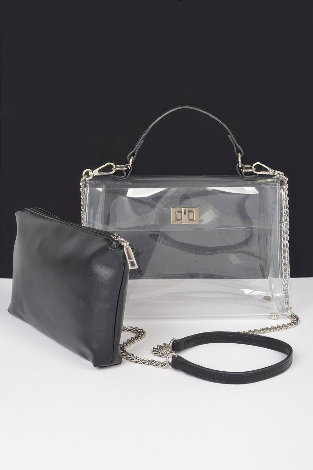 Transparent Top Handle Flap Bag with Removable Inner Pouch