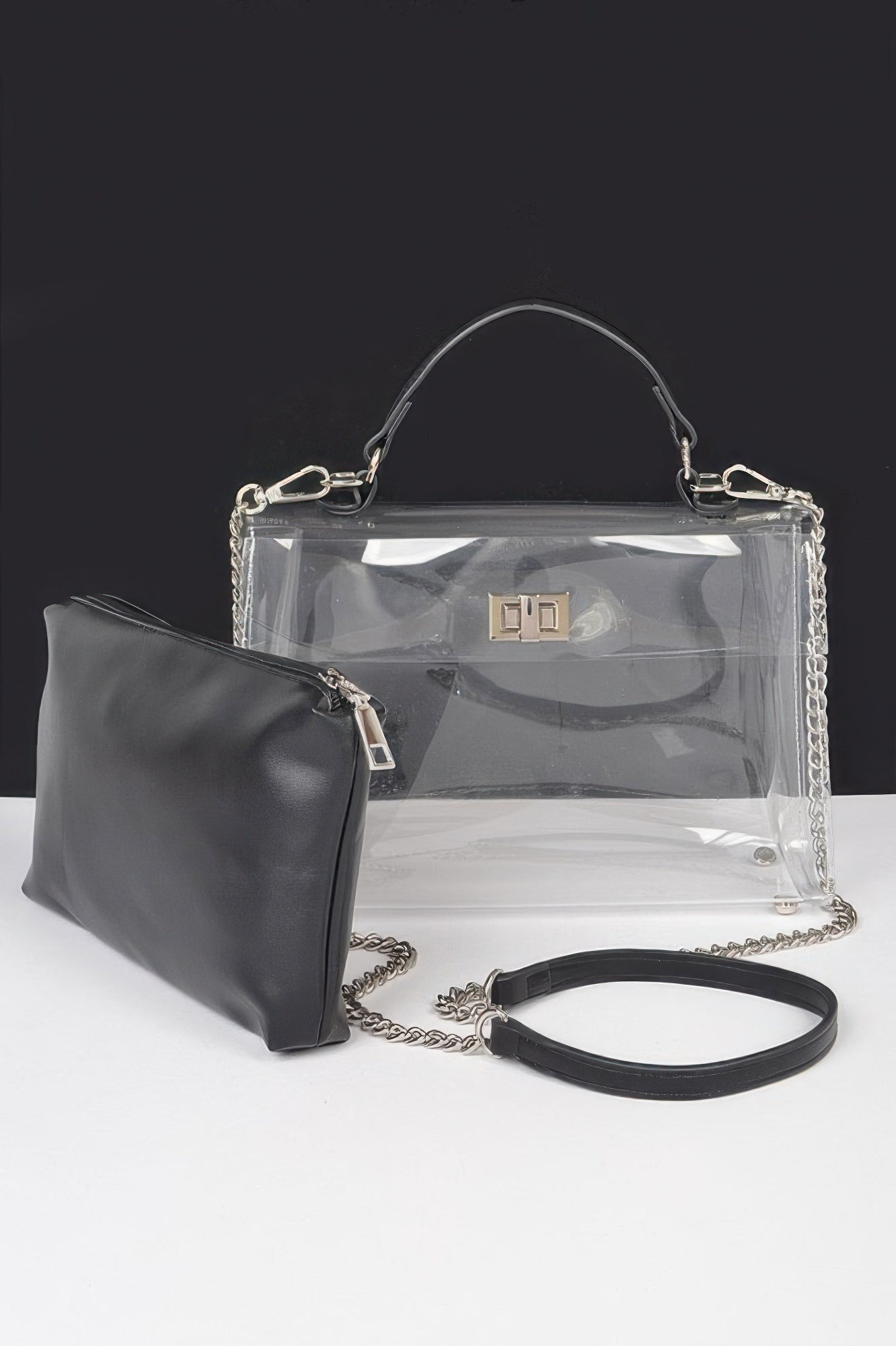 Transparent Top Handle Flap Bag with Removable Inner Pouch