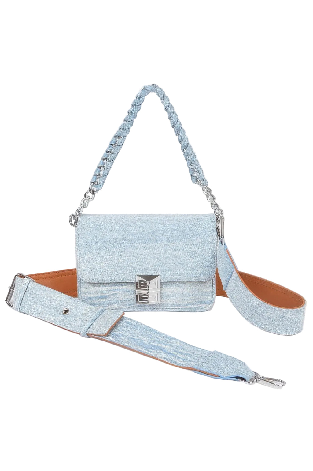 Denim Chain Flap Shoulder Bag