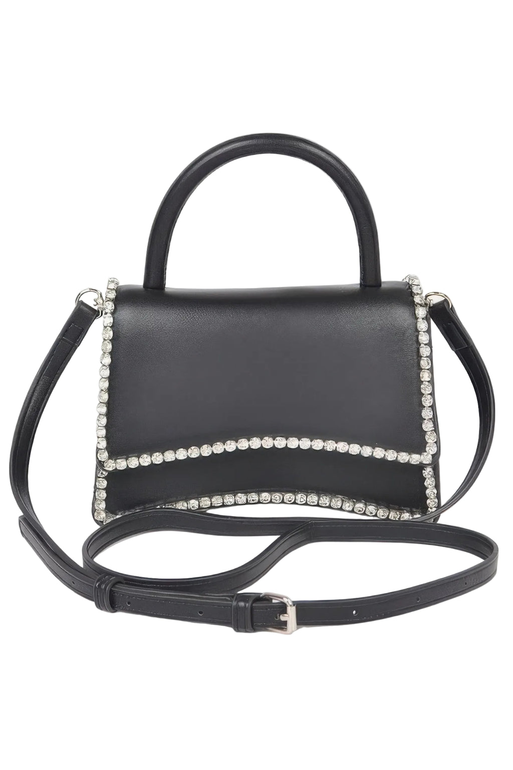 Faux Leather Top Handle Flap Bag with Rhinestone Detailing