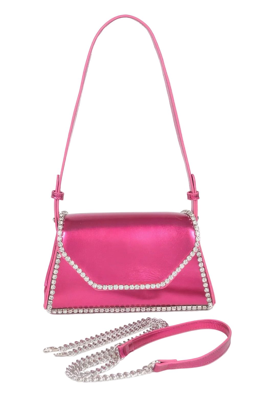 Metallic PU Flap Bag with Rhinestone Accents
