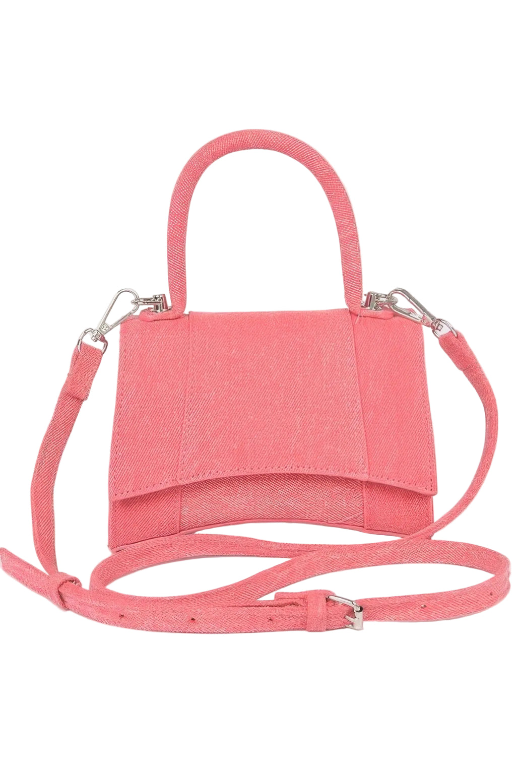 Denim Top Handle Crossbody Bag with Mixed Metal Accents