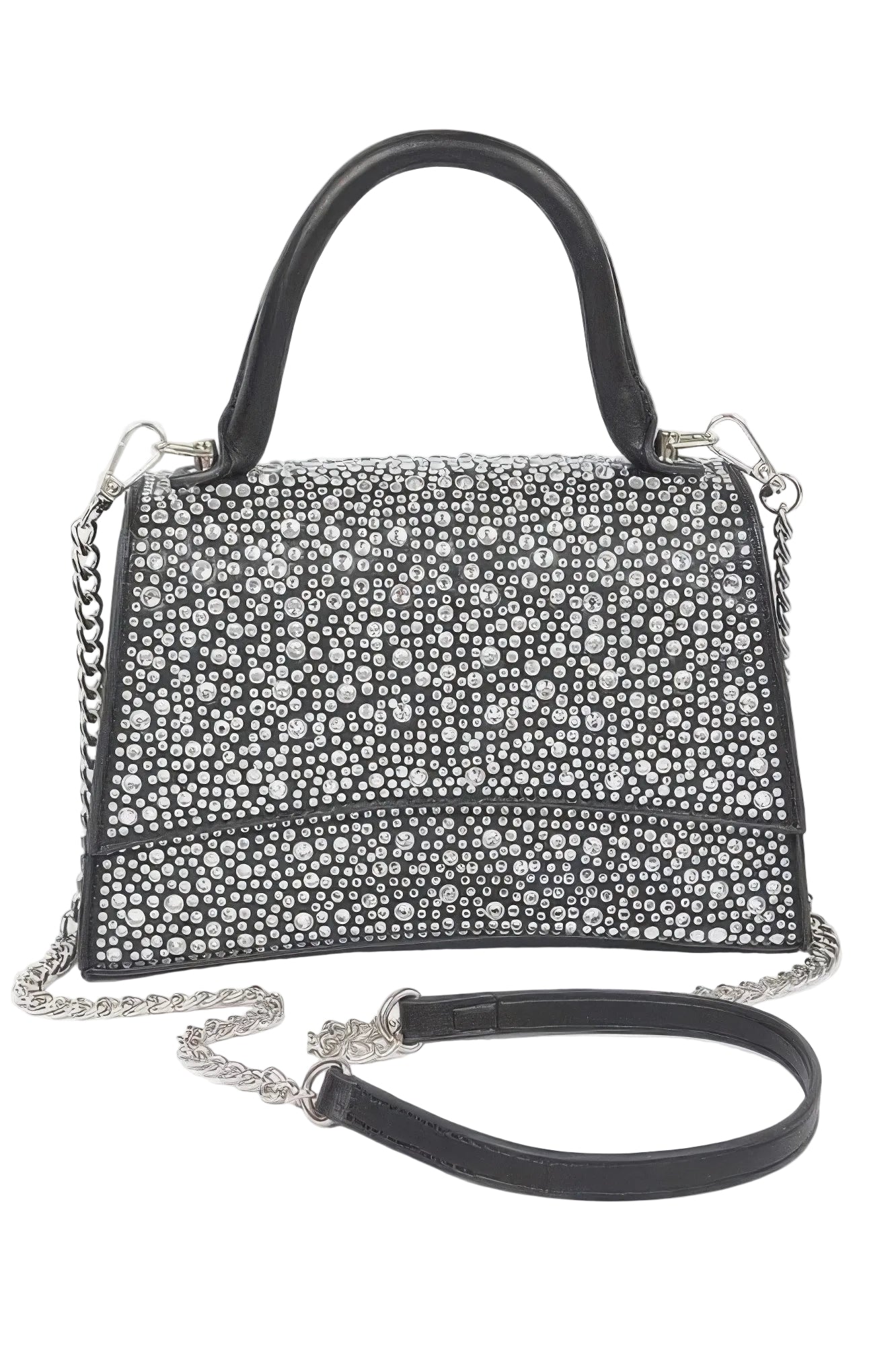 Hotfix Rhinestone Clutch with Structured Design and Mixed Metal Accents