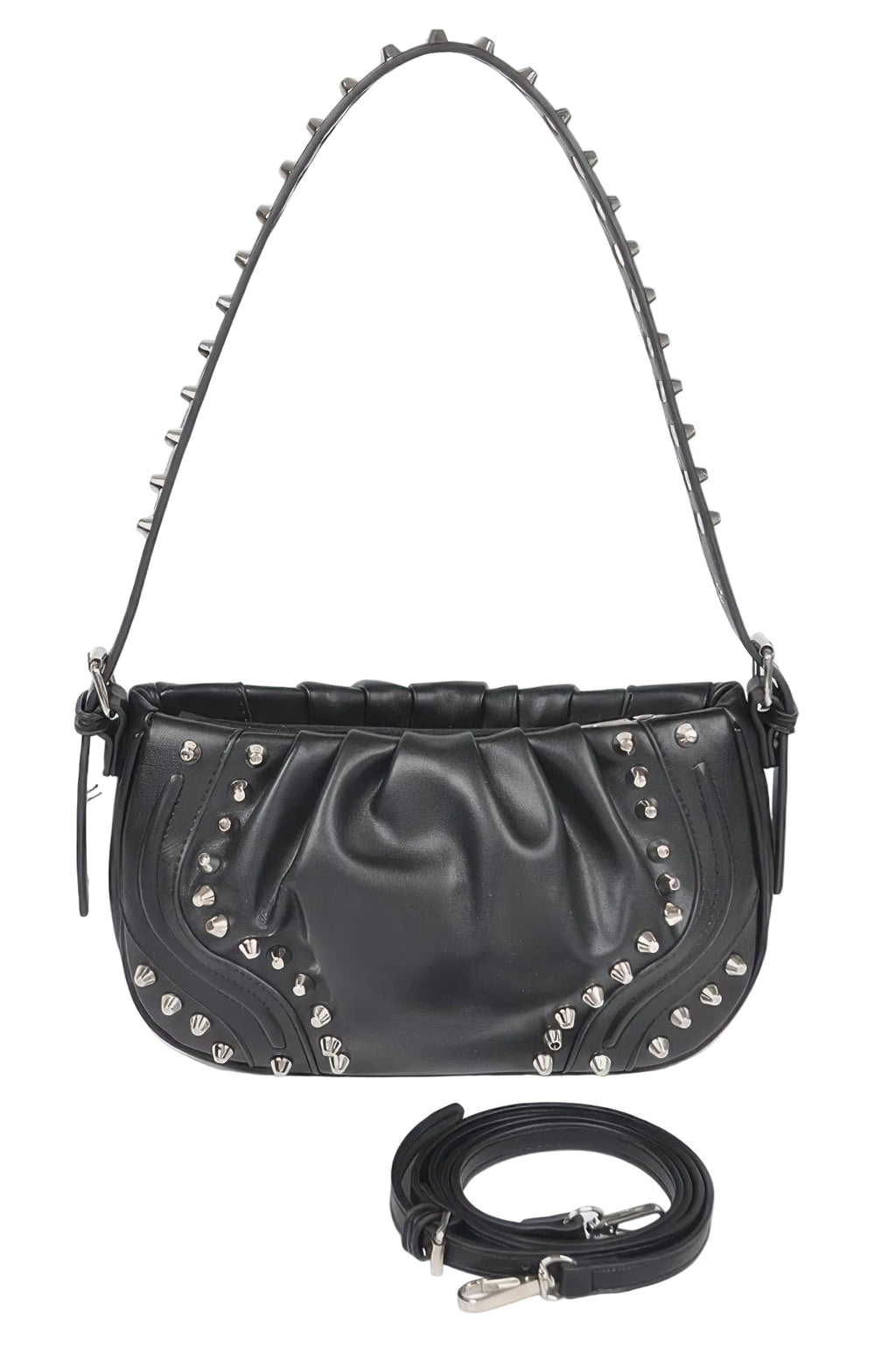 Faux Leather Shoulder Bag with Studded Accents